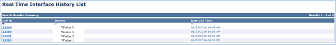 Screenshot of the Real Time Interface History List search results Summary section of the page.