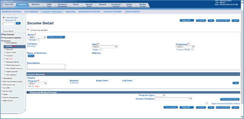 Screenshot of the Income Detail page.