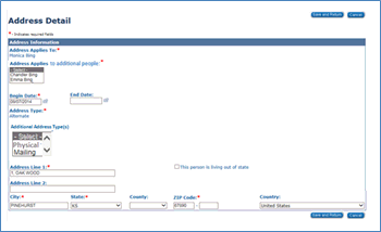 Screenshot of the Address Detail page.