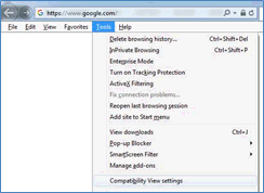 Screenshot of the Tools menu drop-down expanded.