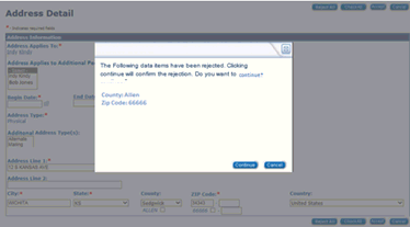 Screenshot of the confirmation pop-up window for the Address Detail page.