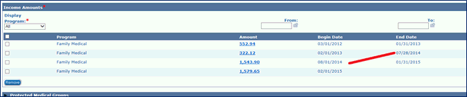 Screenshot of a date gap in the Income Amounts section of the page.