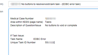 Service Now incident ticket, using the template section ‘If Task Issue’.